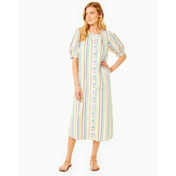 NWT Addison Bay Cabana Dress In Rainbow Stripe Size XXS $188 MSRP - Picture 1 of 12